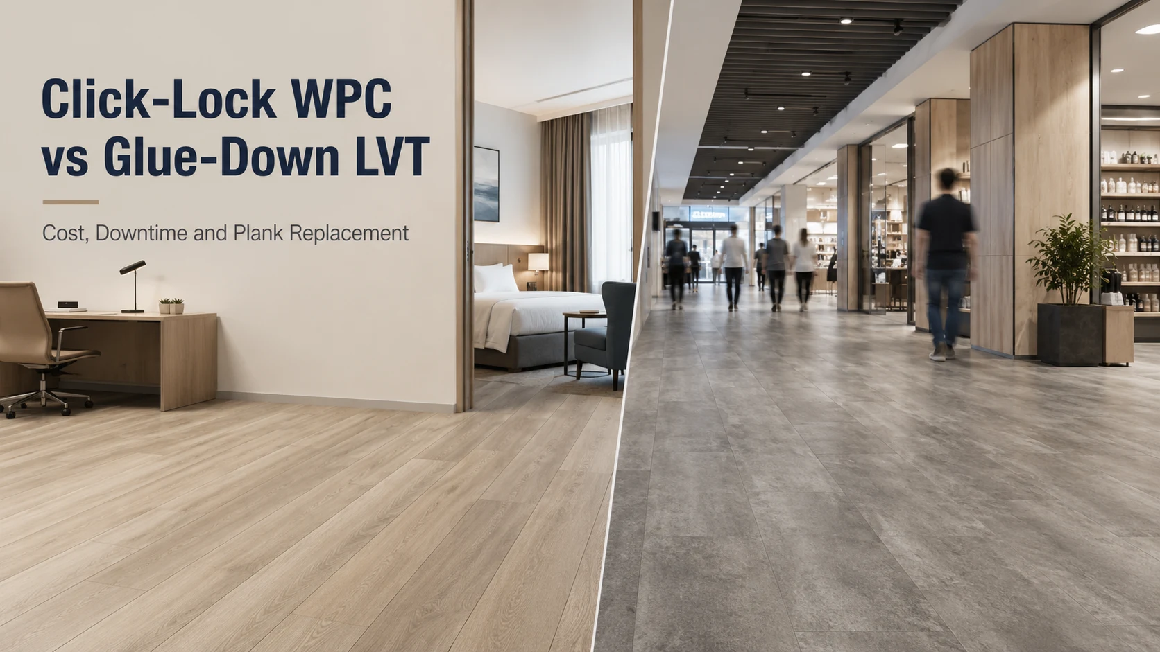 Click-Lock WPC vs Glue-Down LVT for Commercial Flooring Cost, Downtime and Plank Replacement
