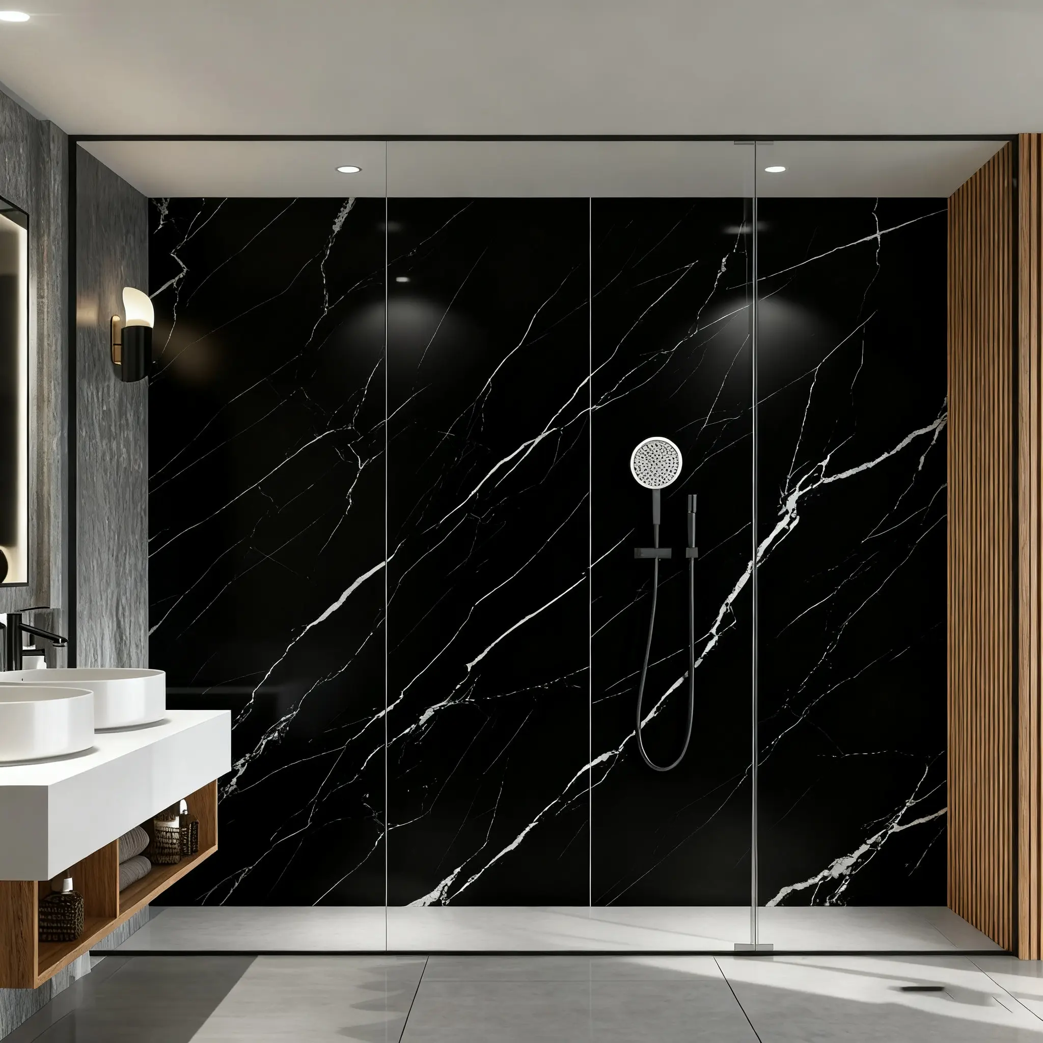 Commercial SPC shower wall panel system for hotel bathroom renovation